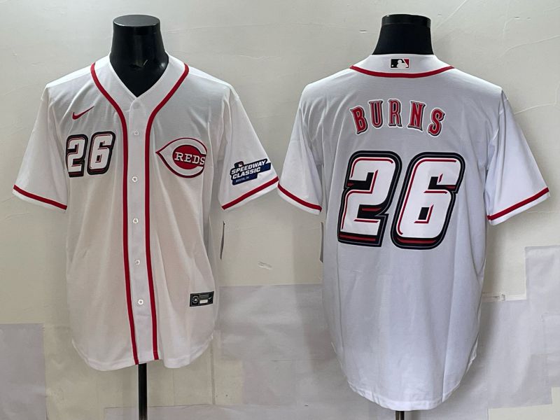 Men 2025 Cincinnati Reds #26 Burns White Nike MLB Jersey style 05